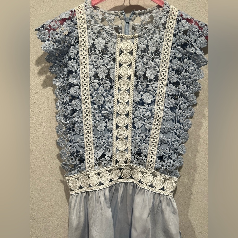 SELF PORTRAIT Floral Vine Mini Dress in Baby Blue / Size 2 / - Picture 7 of 13